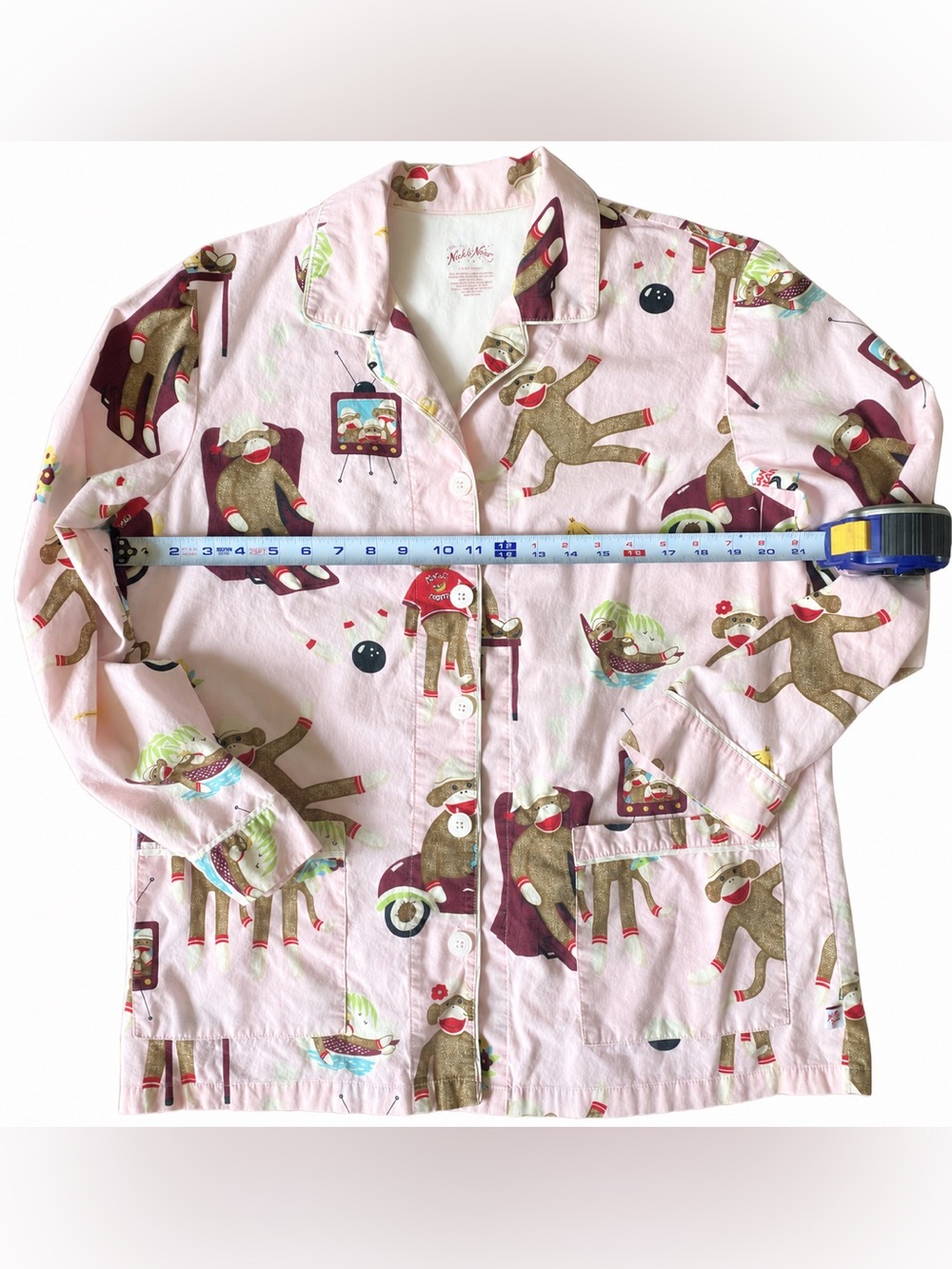 Nick & Nora Pink Women’s Sock Monkey Pajama Set L - Picture 2 of 13